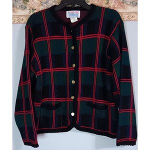 Tally-Ho Creation Medium Vintage Colorful Cottage Outdoor Plaid Cardigan Sweater